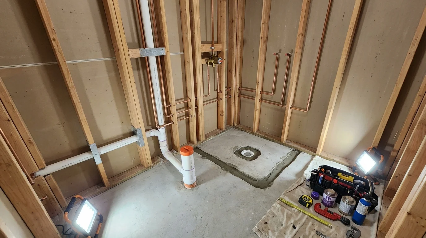 Bathroom rough-in plumbing during remodel by Johns Plumbing LLC in Herriman