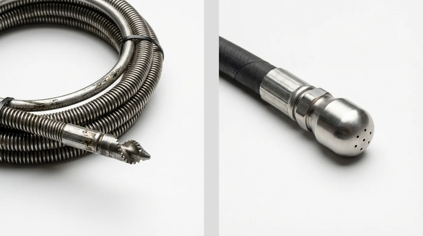 Drain snake cable and hydro jetting nozzle used for drain cleaning in Herriman, UT